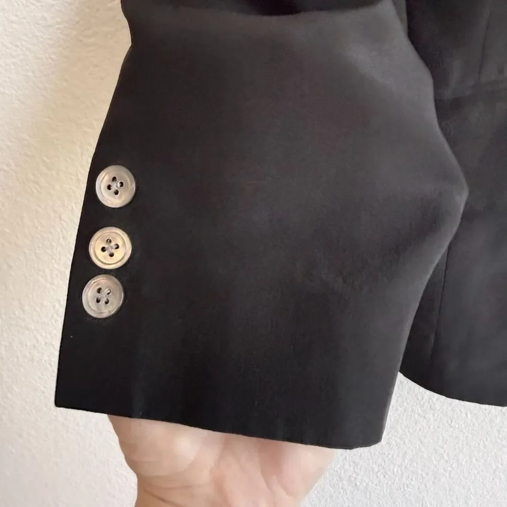 Vintage DKNY 100% Silk Notch Collar Blazer in Black with Gold Button size 4